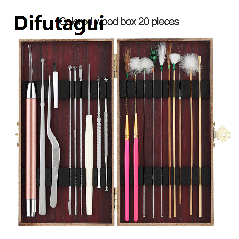 Difutagui Original 20pc Ear Pick Set Ear Canal Cleaning Massager Goose Feather Stick Earpick Stainless Steel Ear Wax Pickers Wax Remover Cleaner