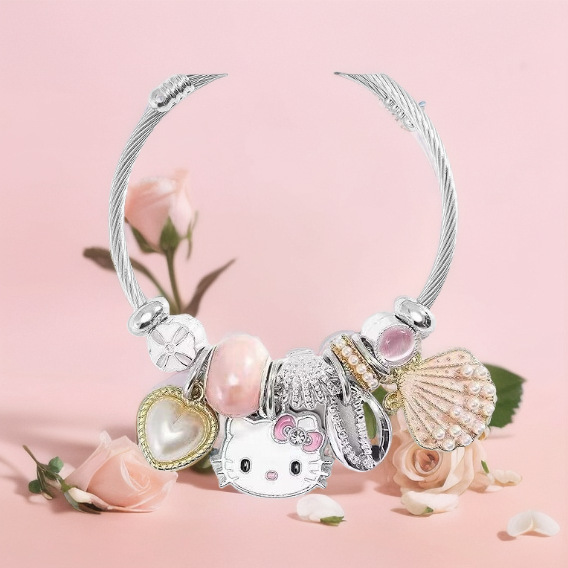【New Arrivals】Direct selling Korean small fresh cute cat bracelet female girlfriends student crystal butterfly stainless steel bracelet