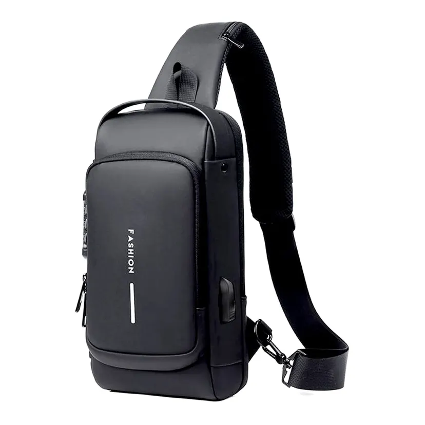 One Side Bag Chest Bag With Usb Charging and Number Lock for Unisex