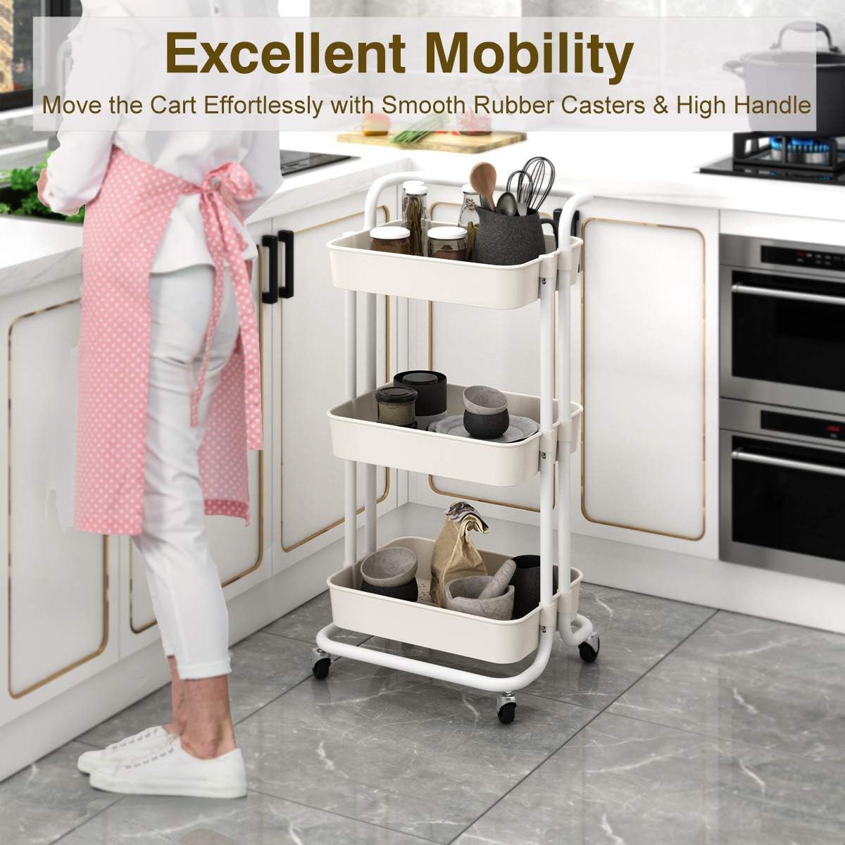3 Tier Metal Rolling Utility Organizer Rack, Craft Art Cart, Multi-Purpose Organizer Shelf, Tower Rack