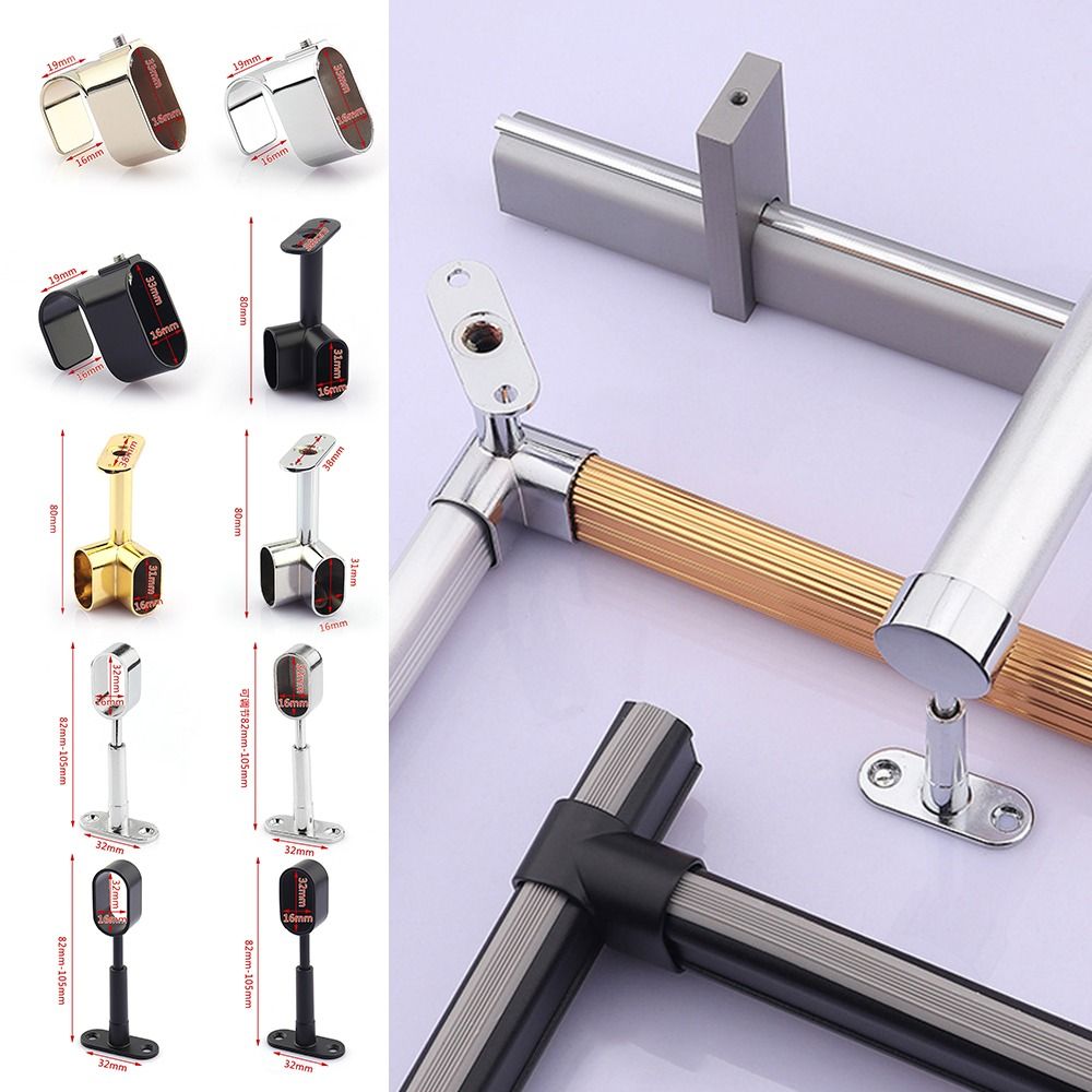 Durable Zinc Alloy Pipe Bracket Inner Dia.16mm Black Silver Gold Corner Flange Seat Half/All Pass Ceiling Fixed Wardrobe Hanger For Clothes Pole Curtain Rod
