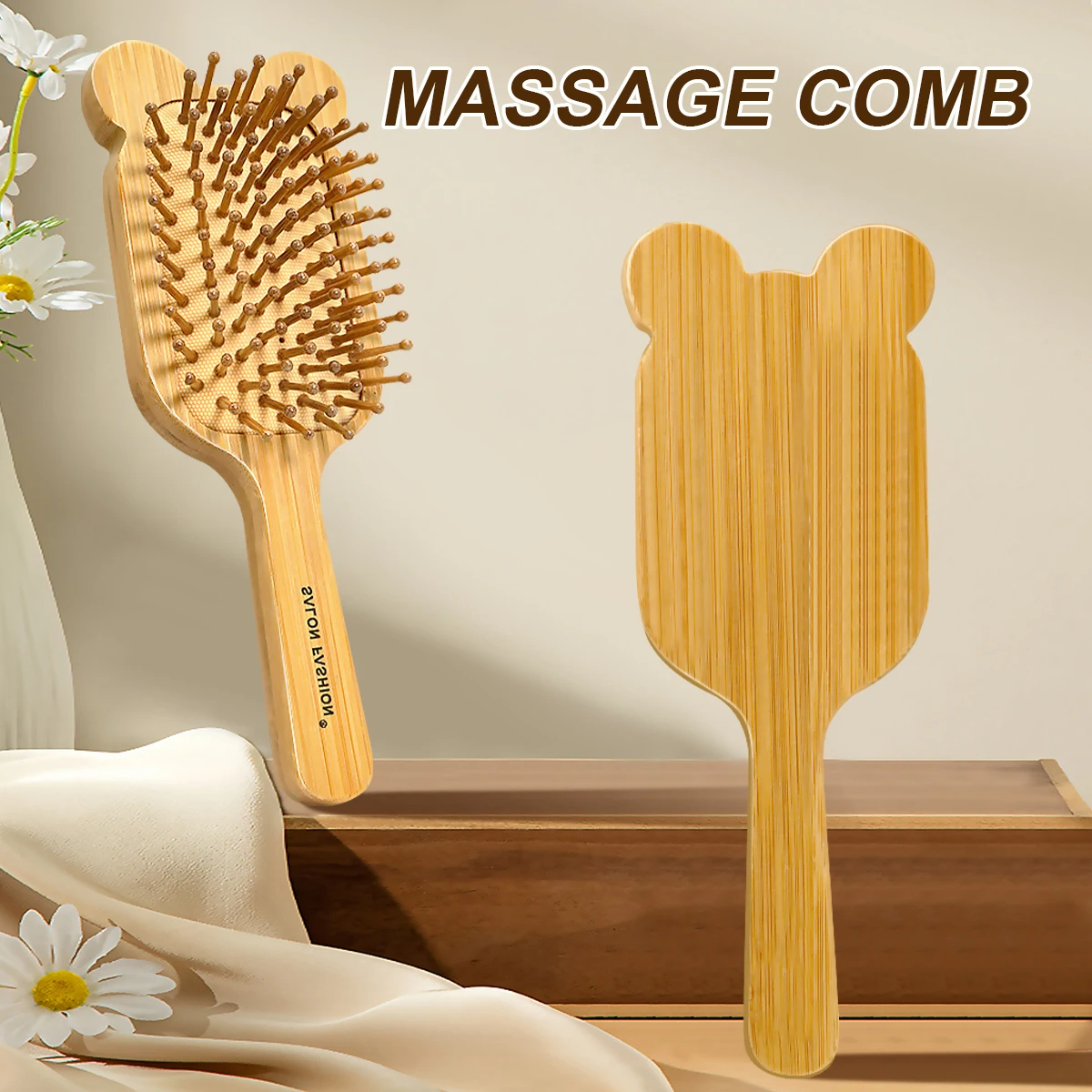 Spunky Add-ons Eco Friendly Bamboo Hair Brush Nature Wooden Anti-Static Detangle Brush Hair Scalp Massage Comb Air Cushion Styling Tools