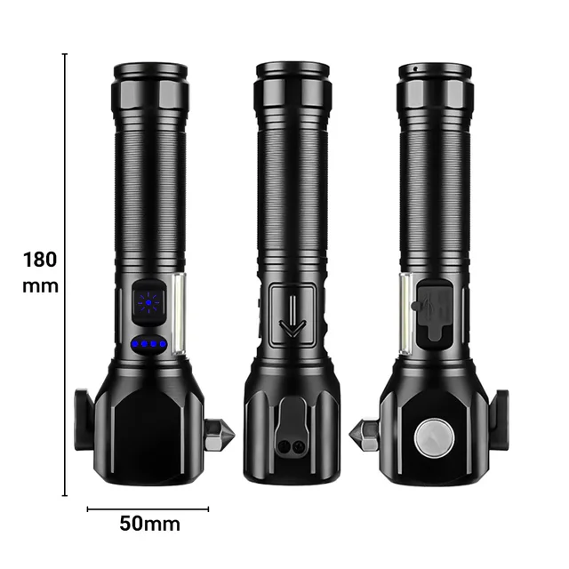 Type-C Charging Safety Hammer Aluminum Flashlight Strong Light Led Torch Light - Khopo Traders