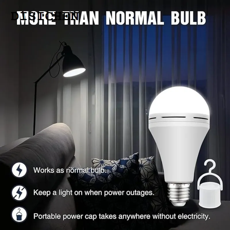DISICHEN 2025 E26/E27 LED Emergency Light Bulb 7-15W Rechargeable 1200mAh Battery Lighting Lamp AC90-265V Intelligent Light Energy Saving New