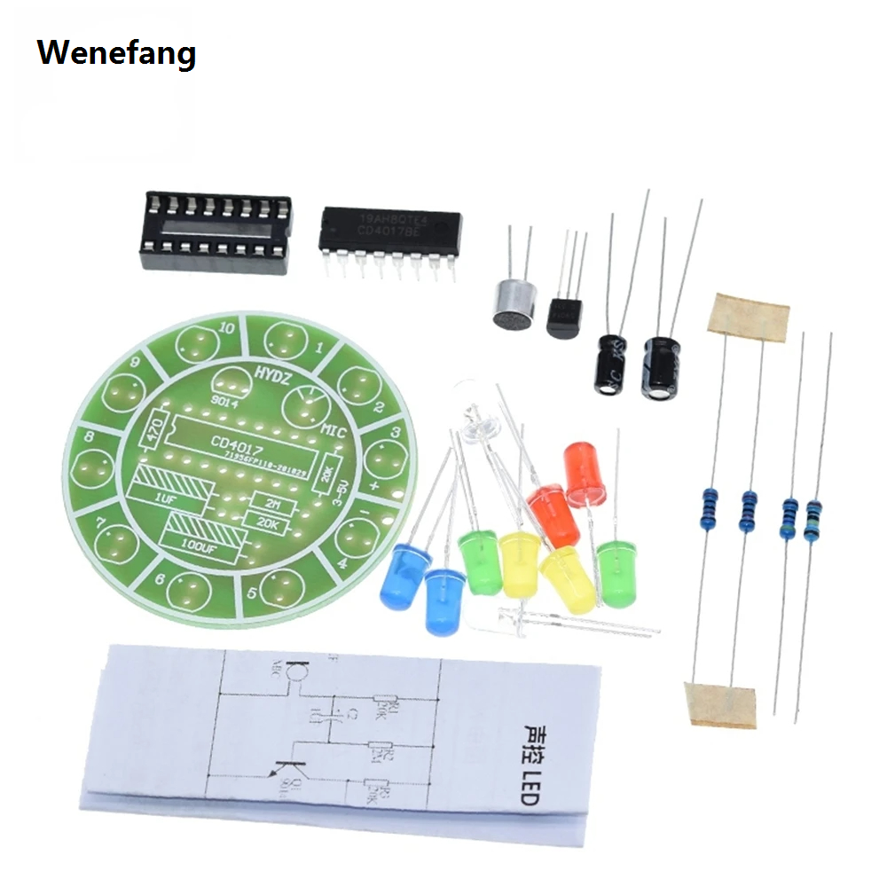 Wenefang CD4017 Colorful Voice Control Rotating LED Light Kit Electronic 2025 New Manufacturing DIY Kit Spare Parts Student Laboratory