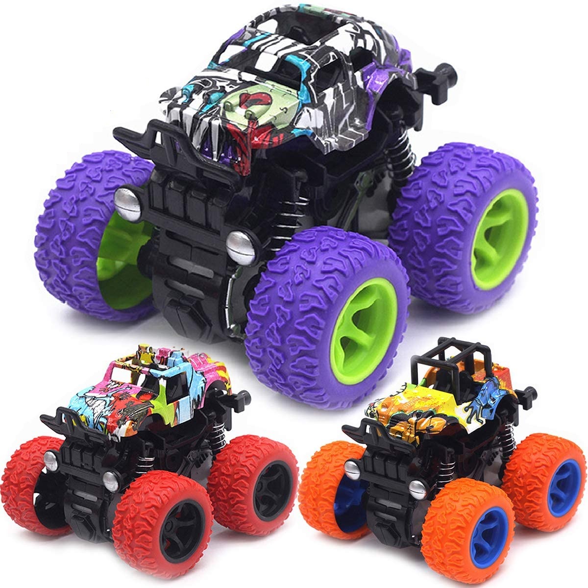 3-Pack Mini Monster Trucks Toys for Children - Push and Go Car Truck Playset for Boys and Girls