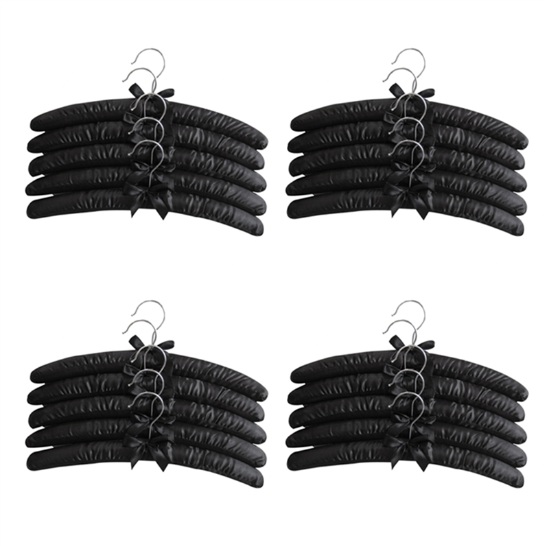 LKPCIGCXM 15 Inch Large Satin Padded Hangers,Silk Hangers for Wedding Dress Clothes,Coats,Suits,Blouse (Black,20 Pack)