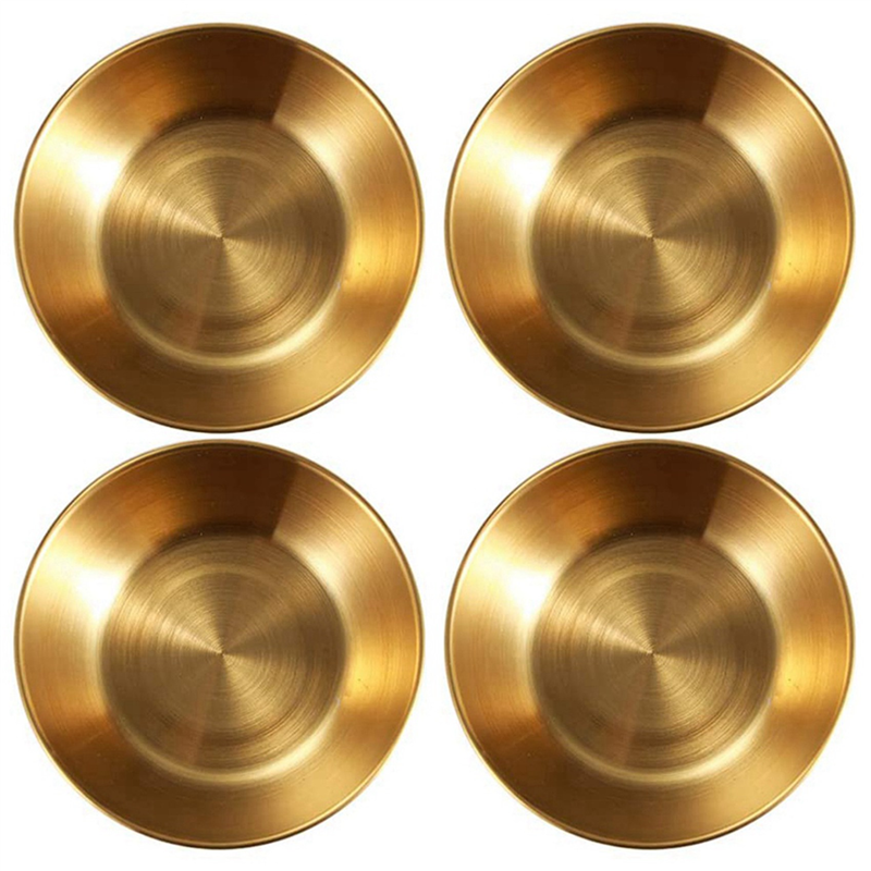 NAMUNY 8PCS Stainless Steel Round Small Dish Golden Sauce Seasoning Dish Home Restaurant Kitchen Soy Sauce Dish
