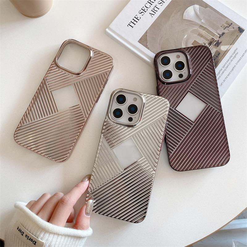 HODON Ultra Thin Transparent Electroplated Geometric Twill Phone Cases For iPhone 16 15 Pro Max Case Shockproof Clear Hard PC Back Cover