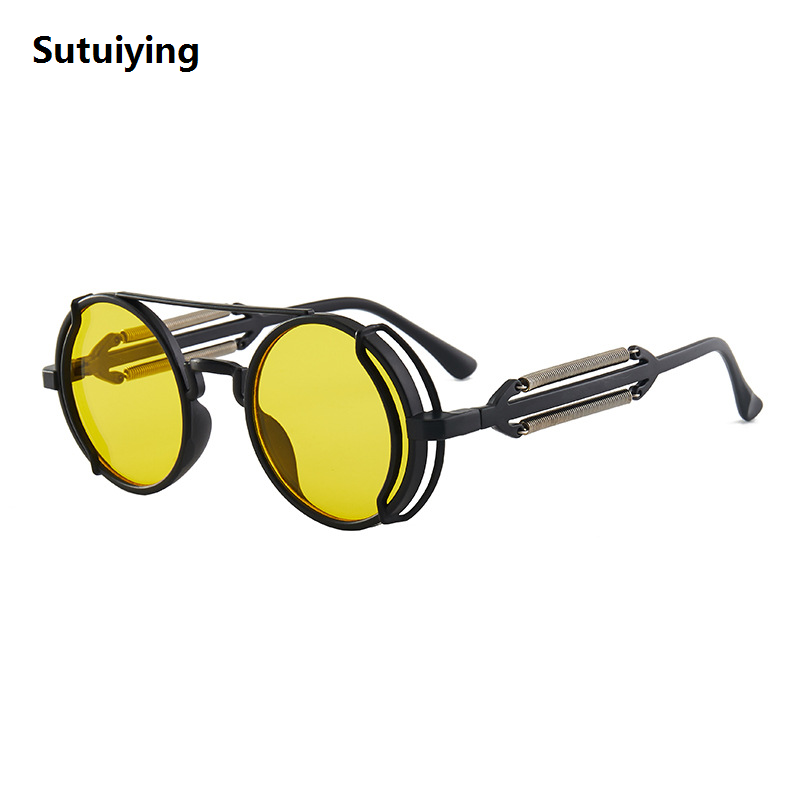 Sutuiying Classic Gothic Steampunk Sunglasses Luxury Brand Designer High Profesional Quality Men and Women Retro Round Pc Frame Sunglasses