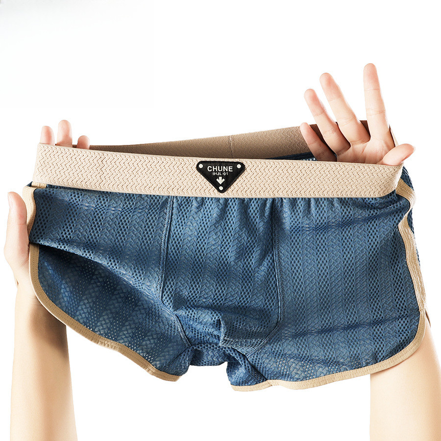 Ice Silk Mesh New Men's Underwear Solid Color Wholesale Middle Waist Men's Large Size Breathable Boys Boxers A6495
