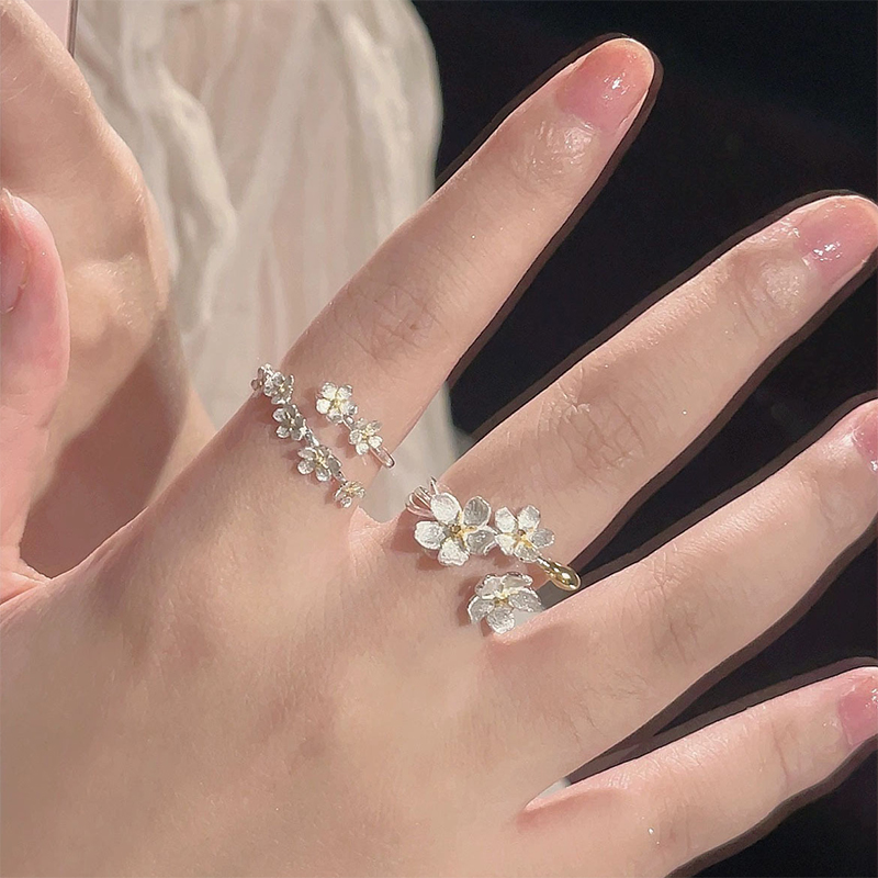 1Pc/Set Vintage Unique Delicate Flower Opening Adjustable Rings For Women Girl Fashion Minimalist Finger Ring Engagement Jewelry Moyao