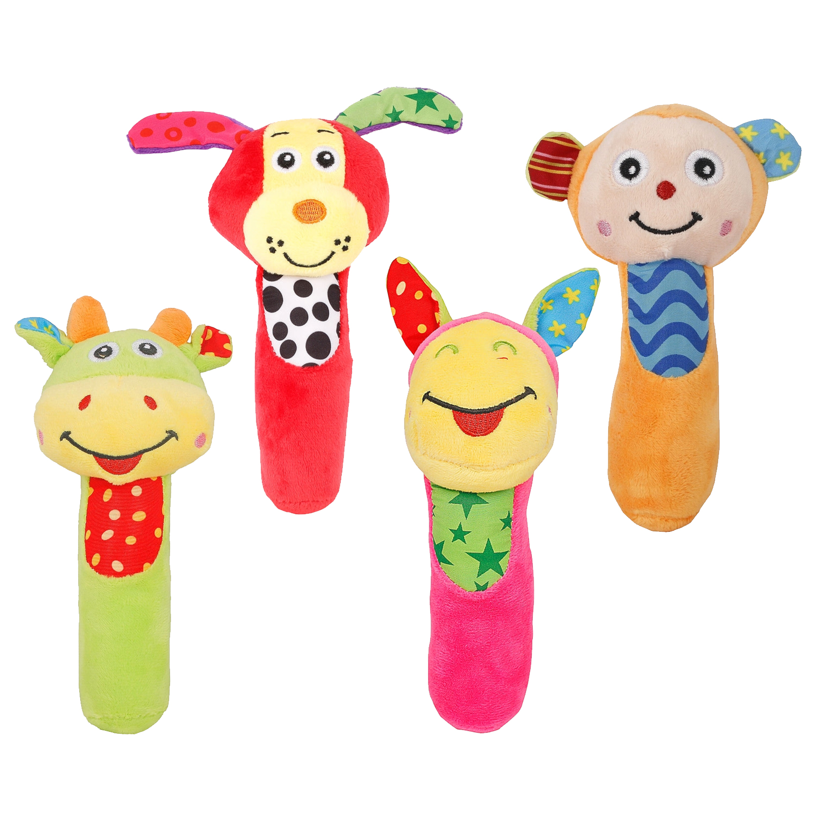 Soft Plush Baby Rattle Stick- Cute Animals Design Giraffe/Bunny/Monkey/Dog Handheld Sensory Toy for Newborns & Infants