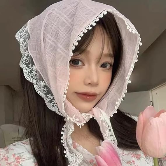 1 Piece Lace Triangle Scarf Pink Turban Bandage Bandana Headbands Women Retro Party Travel Hair Accessories Headwear Fashion Headwarps
