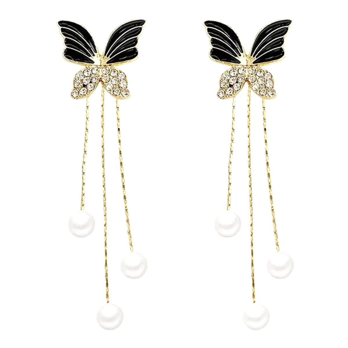 Enacolor Elegant Crystal Butterfly Dangle Earrings Tassel Elegant Female Pearl Earings for Girl Party Accessories New 2023 Fashion