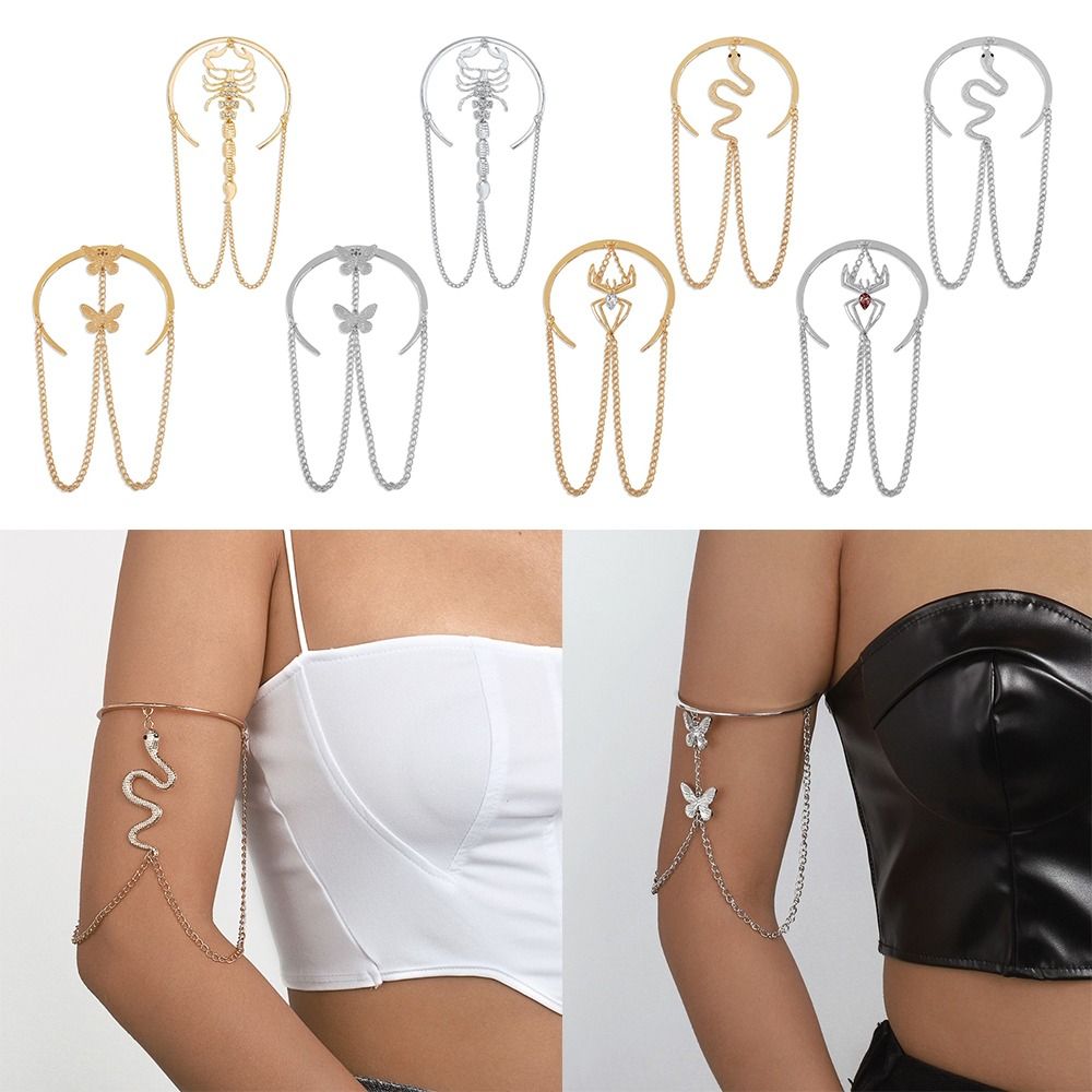 Vintage Butterfly Pendant Arm Bracelet Open Upper Punk Gold Color Arm Cuff Bracelet Charm Tassel Metal Arm Bangle Ladies