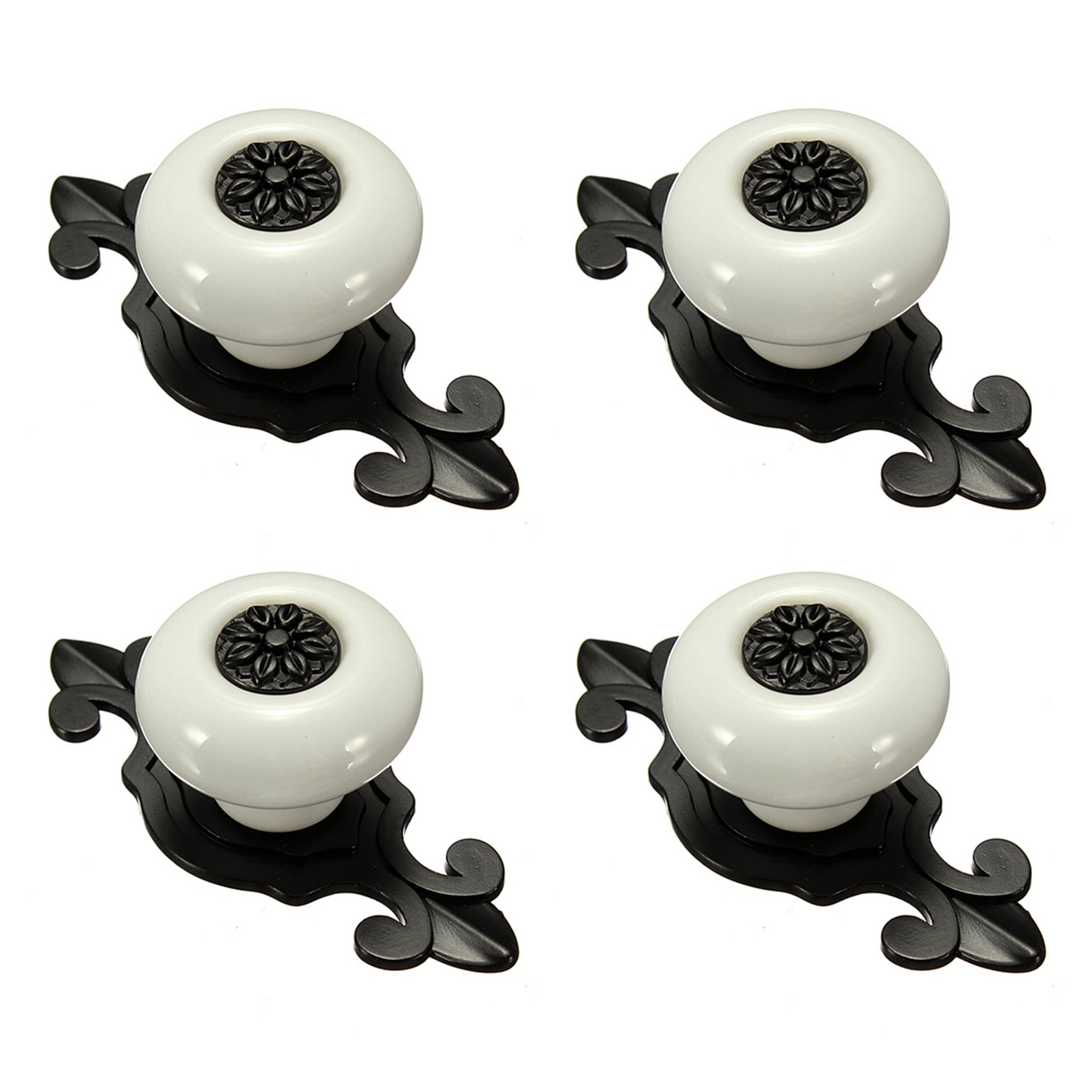 FORIDE 4X Vintage Ceramic Door Knobs Drawer Cabinet Cupboard Wardrobe Pull Handle White+Black