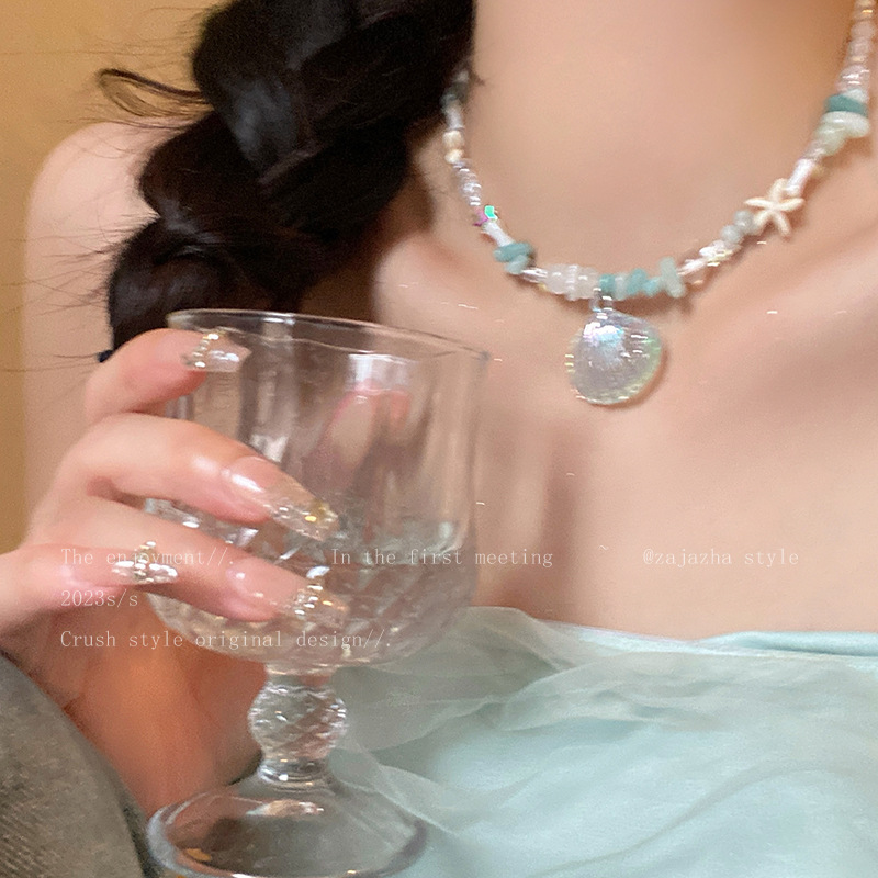 designs】Natural Stone Shell Necklace Women's Summer Ins Niche Design High-end Accessories Sweet Spice Girl Clavicle Chain