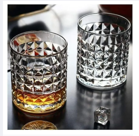 Shinemax Diamond Cut Crystal Whiskey Glasses, Set of 6, Designed DOF Lowball Bar Glasses for Drinking Bourbon, Scotch Whisky, Cocktails
