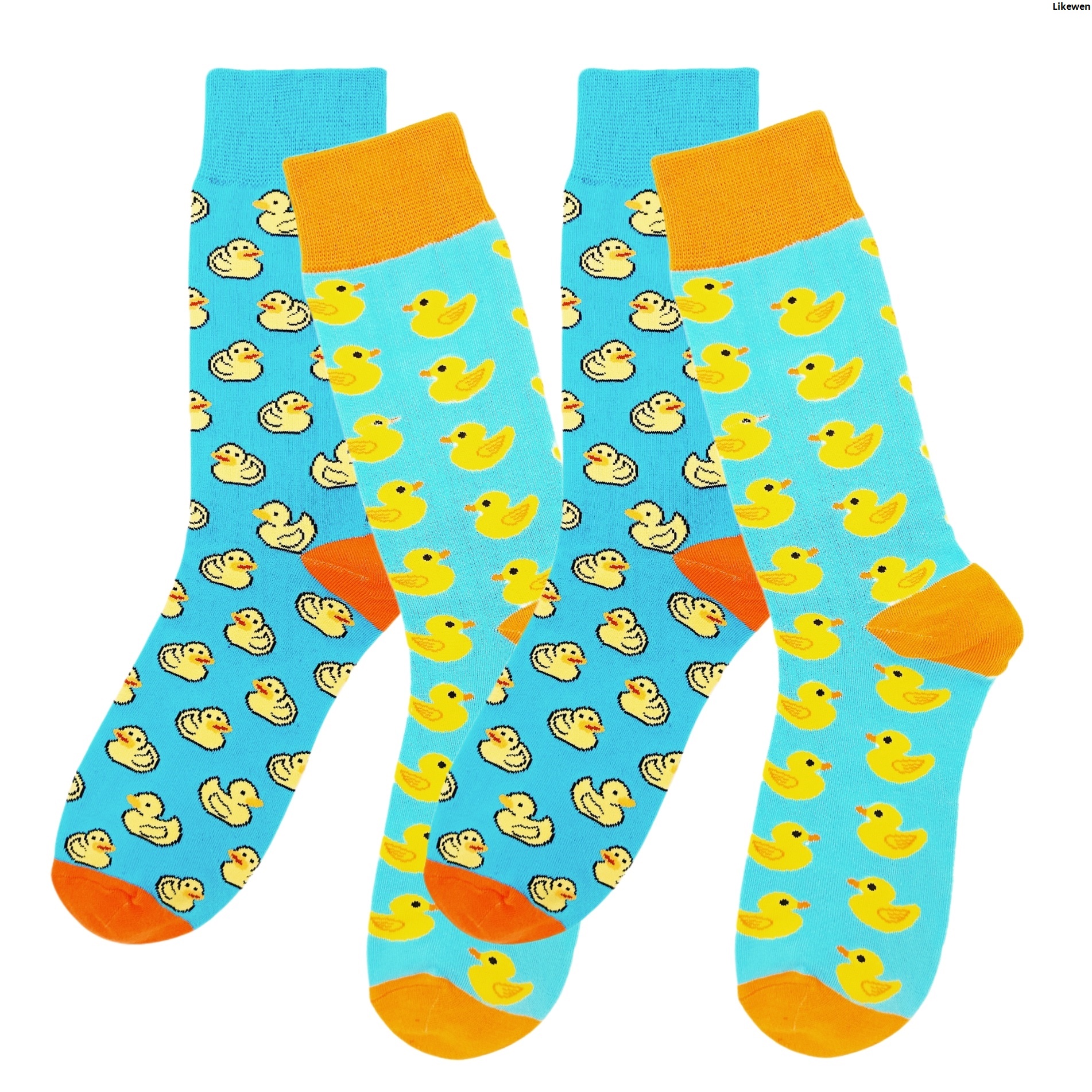 LikewenFifty percent discount Bargain price Socks Trend Couple Men's Pattern Duck Cute Winter 2 Pairs New Cartoon Little Yellow Fashion Mid-Tube