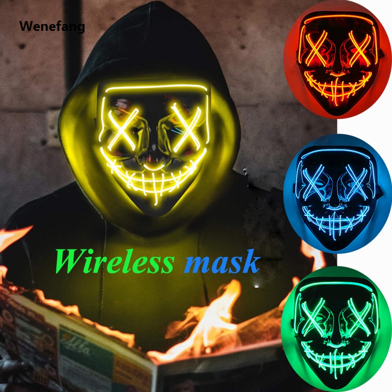 Wenefang New Design Wireless Type Halloween LED Purge Mask Convenient Headwear New style Costume Mask Neon Light Flashing For Carnival Halloween