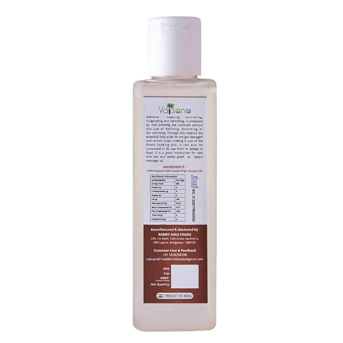 Vaksana Cold Pressed Virgin Coconut Oil for Baby / Hair and Cooking Edible