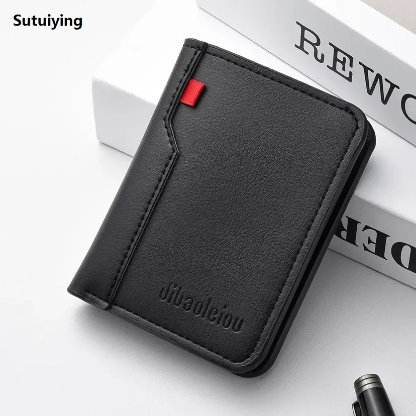 Sutuiying 1Pc New Ultra-thin Mini Soft PU Leather Credit Card Wallet Holder Fashion Short Vertical High Quality Men's Small Short Wallets Purse