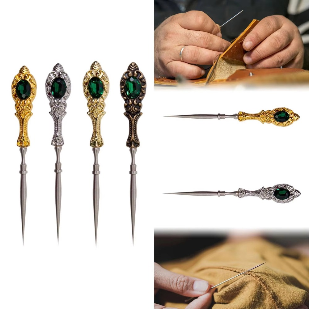 Retro Metal Vintage Sewing Awl Needlework Accessories Hand Stitch Leather Sewing Awl DIY Craft Leather Punch Hole Awl Embroidery