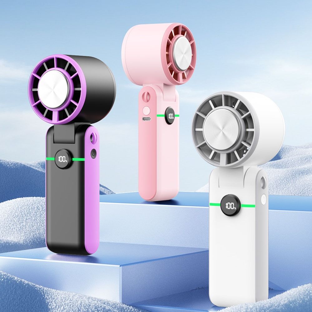 Portable Semiconductor Refrigeration Mini Handheld Fan 100 Speed Infinitely LED Display Hanging Neck Fan Rechargeable Low Noise Foldable Desk Fan Summer