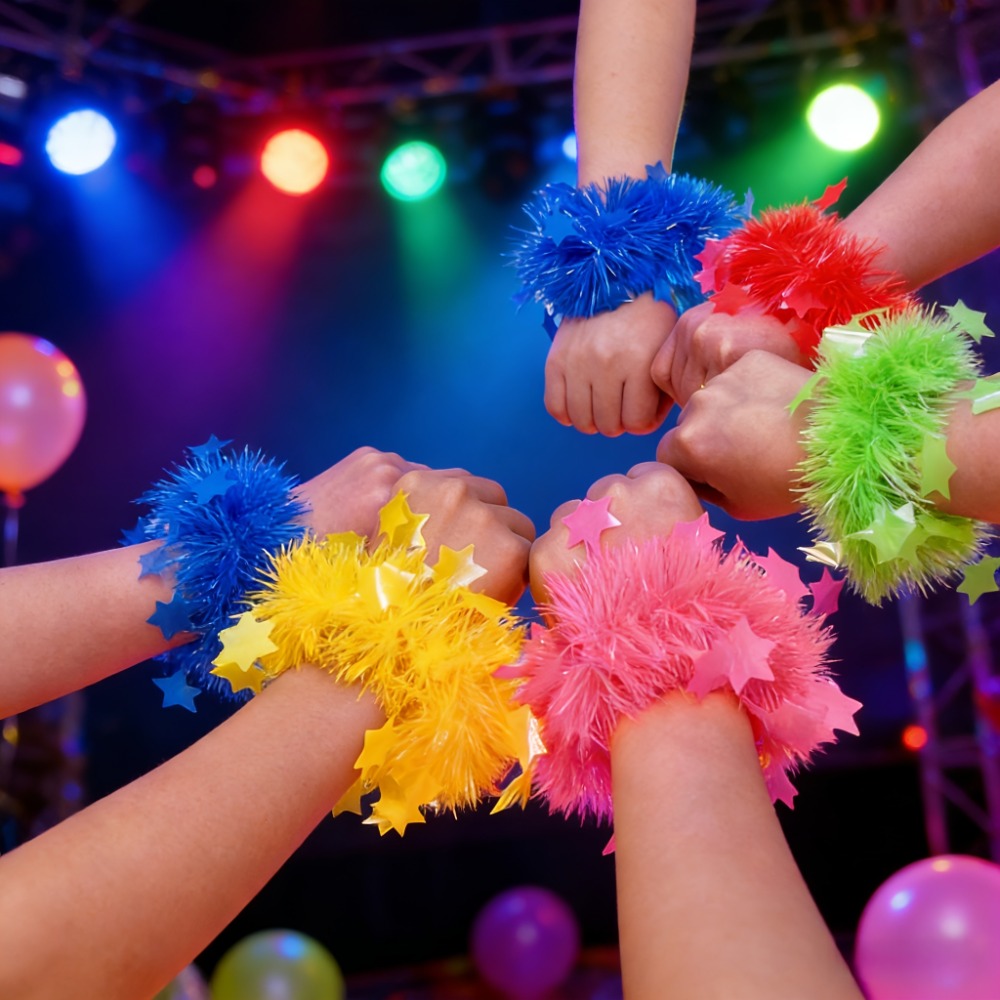 5pcs Party Favors Glowing Fluorescent Bracelet Hair Tie Shimmering Five Star Party Decorations Props 10cm Colorful Lightweight Plastic Wristbands Weddings