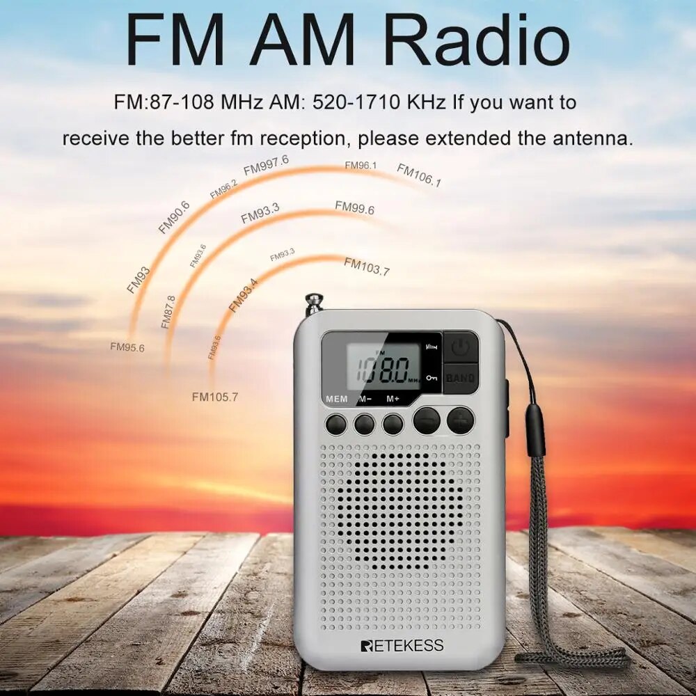 2025 NEW Clock Jack Headphones LCD Stereo Radio Pocket Power Battery FMAM Radio Special > Bargain price Retekess TR106 Mini Portable Radio Speaker Monitor