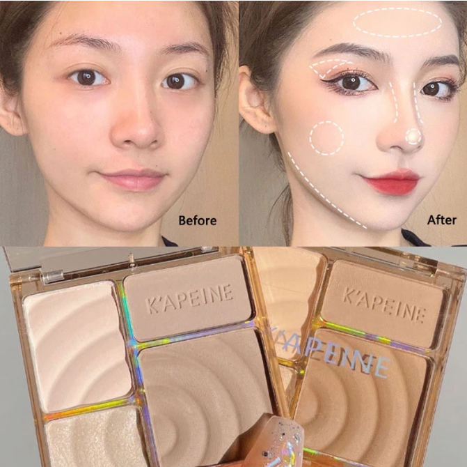 1 Piece Kapeine Multi-Functional Highlighter & Blush Powder Palette - Natural Brightening Face, Eye & Nose Contour Shading Makeup