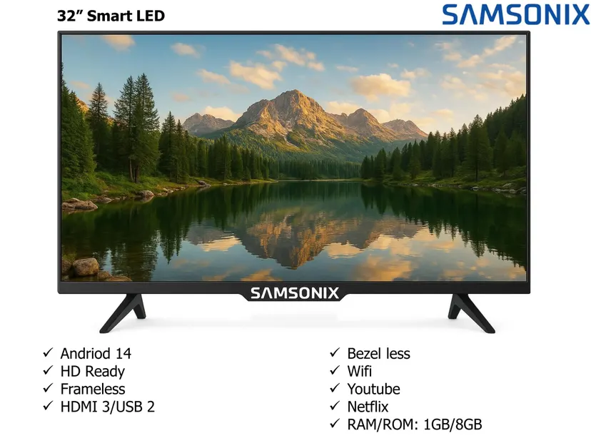 Samsonix 32 Inch Google Android 14 HD Smart TV