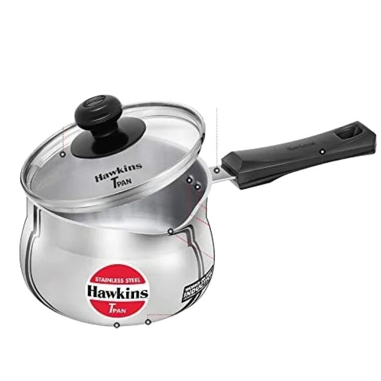 Hawkins Stainless Steel Induction Base T-Pan 1.5LITRE With Toughened Glass