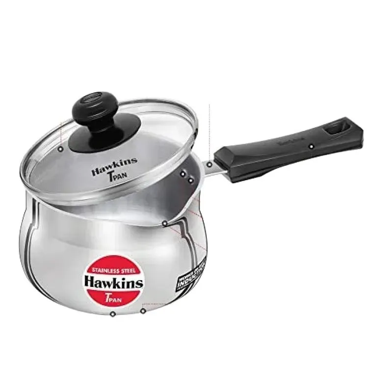 Hawkins Stainless Steel Induction Base T-Pan 1.5LITRE With Toughened Glass