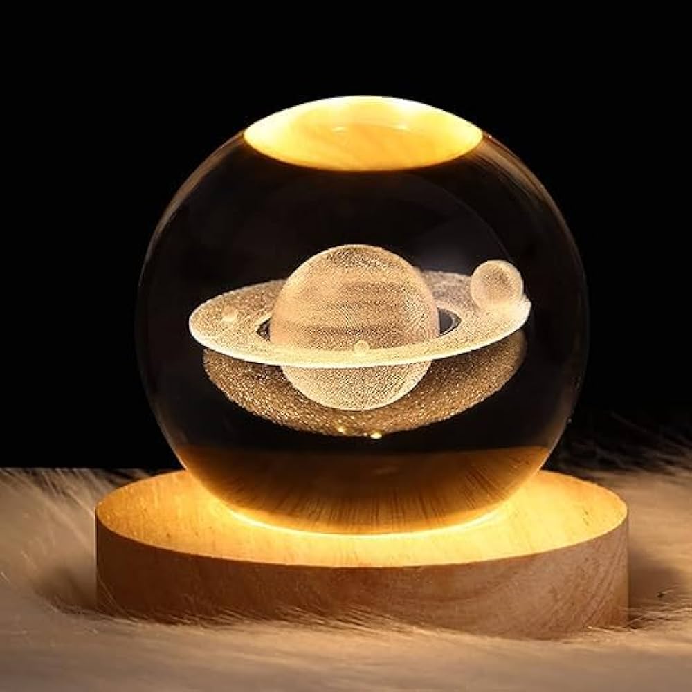 6cm Glowing Star Planet Moon Moon Crystal Ball Light Projection Atmosphere Light Gift Creative Gift Decoration (Solar System) (Design May Vary)