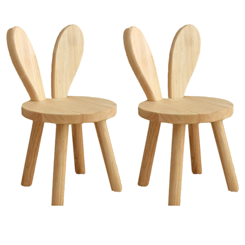 2X Small Board Stool, Cute Ears Solid Wood Small Stool, Decorative Stool Children Chair