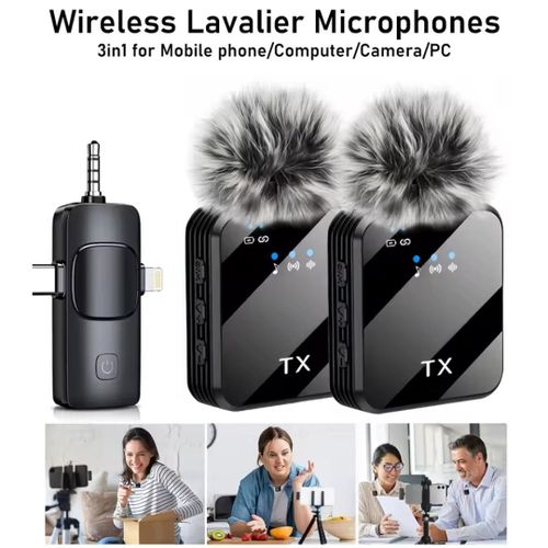 F11-2 Professional 3-in-1 Wireless Lavalier Microphone | Dual Transmitter Lapel Mic for iPhone 15/16/17, Android & DSLR | 48kHz Hi-Fi Audio, AI Noise Cancelling, Furry Windshield | Plug & Play for YouTube, TikTok, ASMR