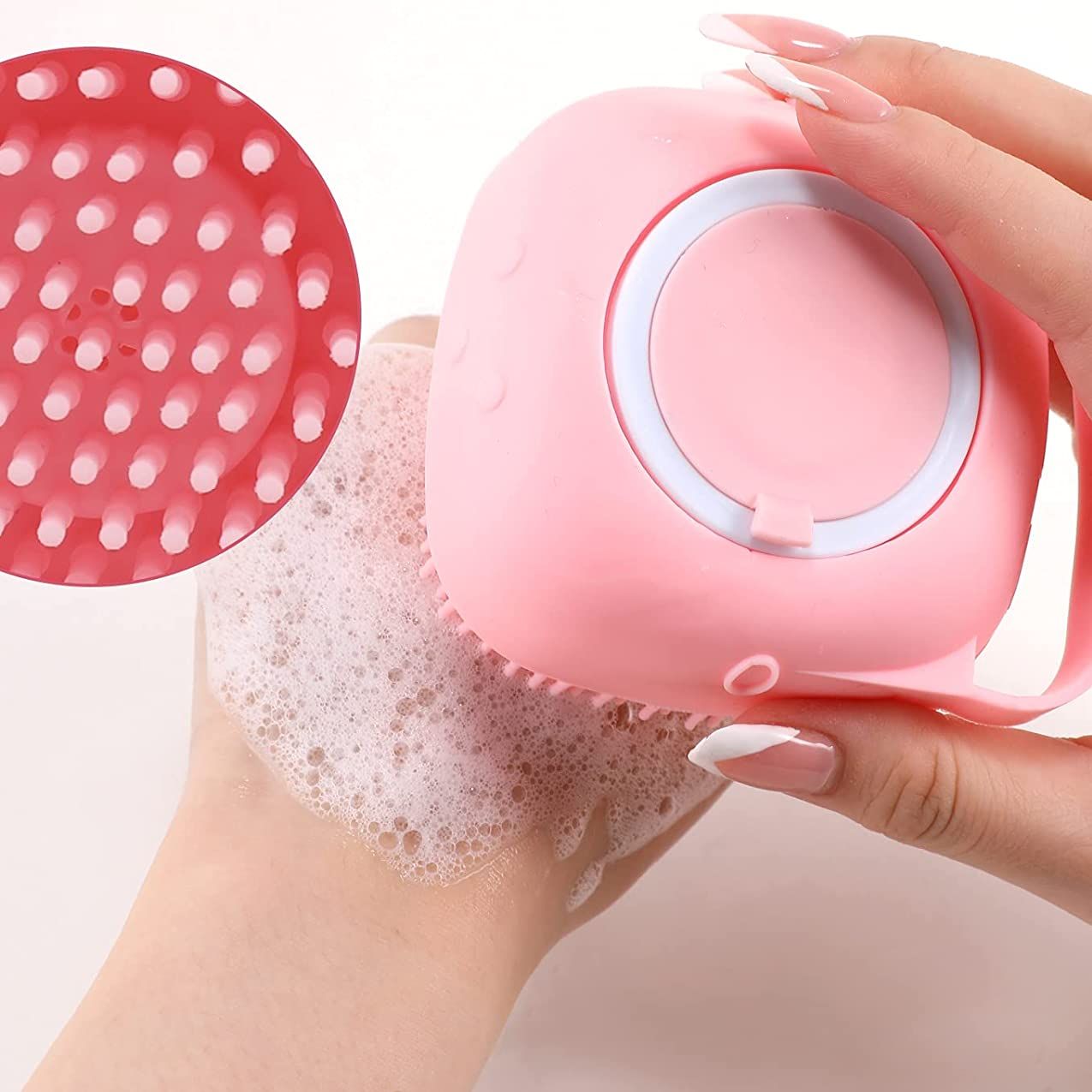 Silicone Massage Soft Cleaning Bath Body Brush With Shampoo Dispenser - Pink