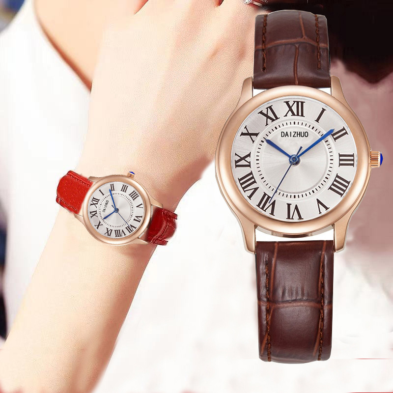 2024 New Fashion Student Round Watch Roman Numeral Trend Belt Watch Simple Temperament Quartz Watch
