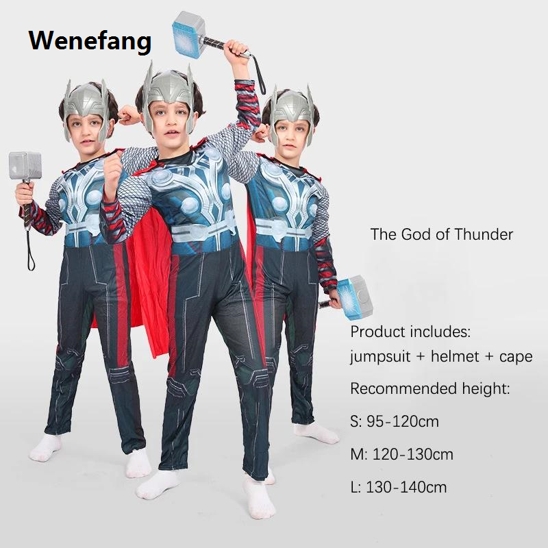 Wenefang Movie Superhero Spider Man Captain America Iron Man Thor Hulk Cosplay Hot Selling Costume Muscle Bodysuit Jumpsuit for Kids Halloween Party