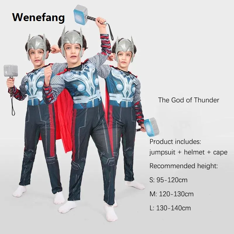 Wenefang Movie Superhero Spider Man Captain America Iron Man Thor Hulk Cosplay Hot Selling Costume Muscle Bodysuit Jumpsuit for Kids Halloween Party