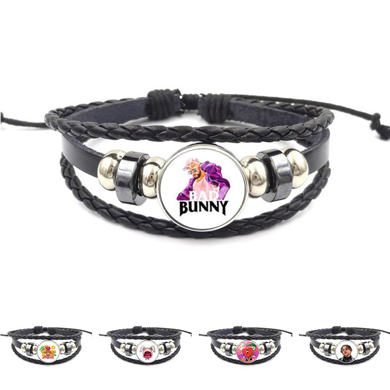 【New Arrivals】Bad Bunny Bad Bunny Leather Bracelet Women's Retro Punk Multi-layer Woven Hand Jewelry