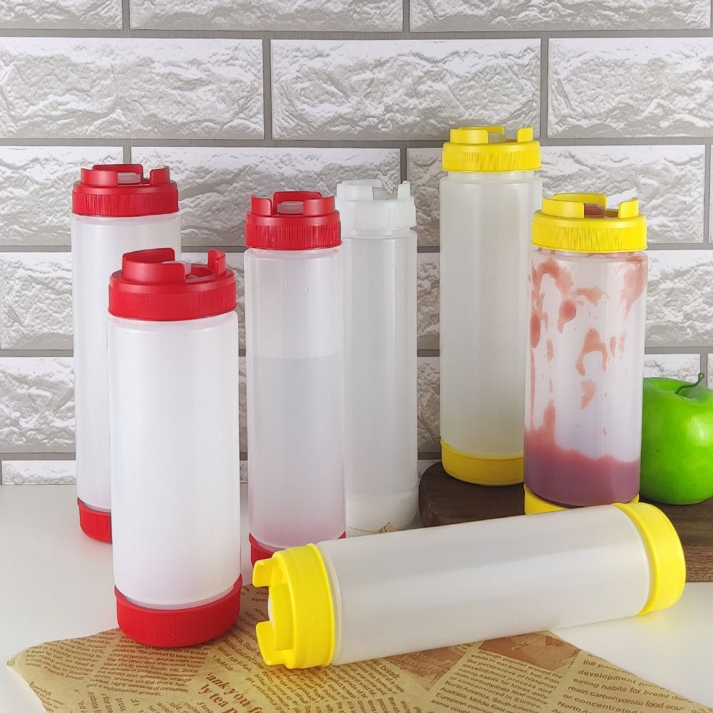 New Double Head Sauce Bottles 16oz 20oz 24oz Plastic Squeeze Bottles Portbale Big Capacity Tomato Catchup Dispenser Picnic Cooker