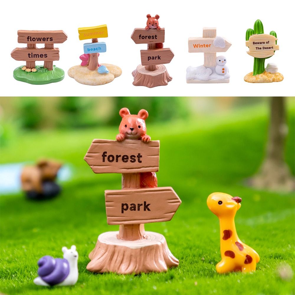 Craft Multicolor Micro Road Signs Cartoon Animal Fairy Garden Miniature Road Board Micro Landscape Desktop Ornament Mini Signpost Figurine