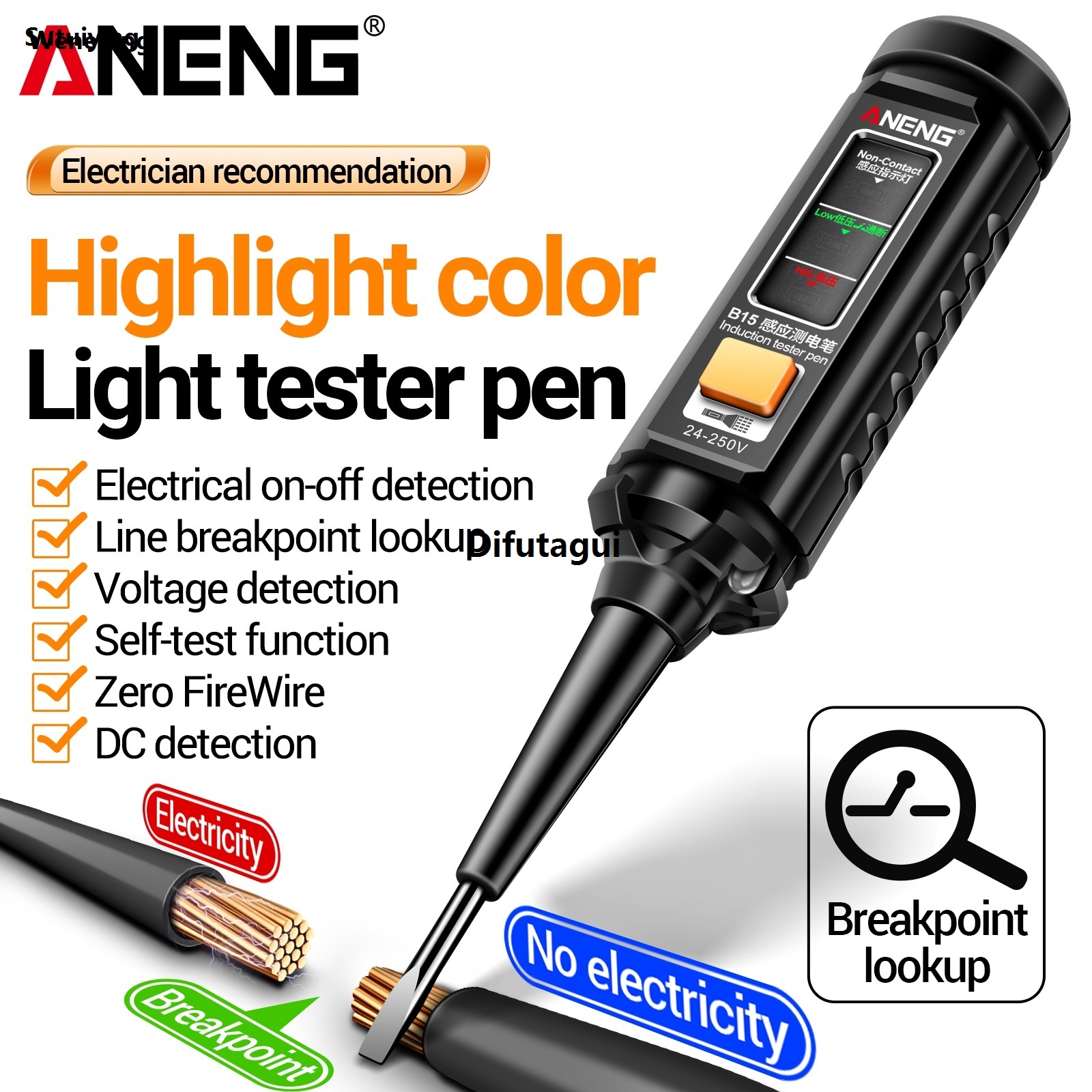 Difutagui Wenefang Sutuiying ANENG B15 DC Detection Tester One-word Screwdriver Indicator Light Hot High Quality Selling Bargain price Meter Insulated Electrician Highlight Pocket Tester Pen Tools