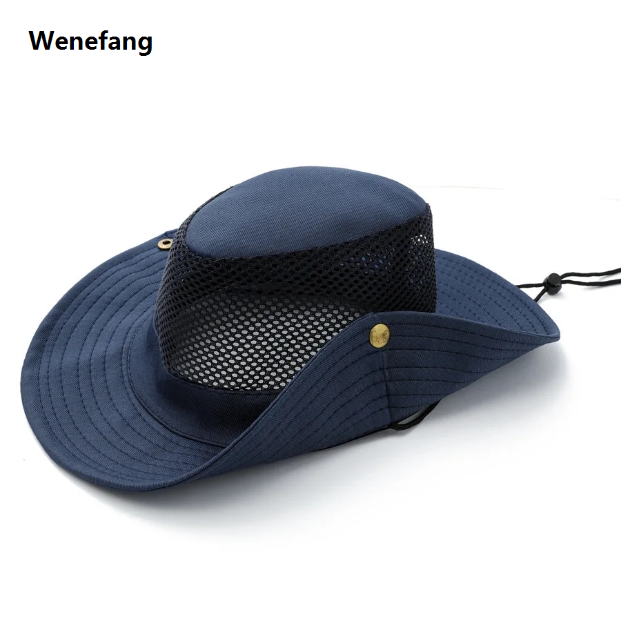 Wenefang Men Women Outdoor Beach Seaside Sun Shade Breathable Bucket Hat Male Summer Fishing Trekking Collapsible Mesh Fisherman Cap L9