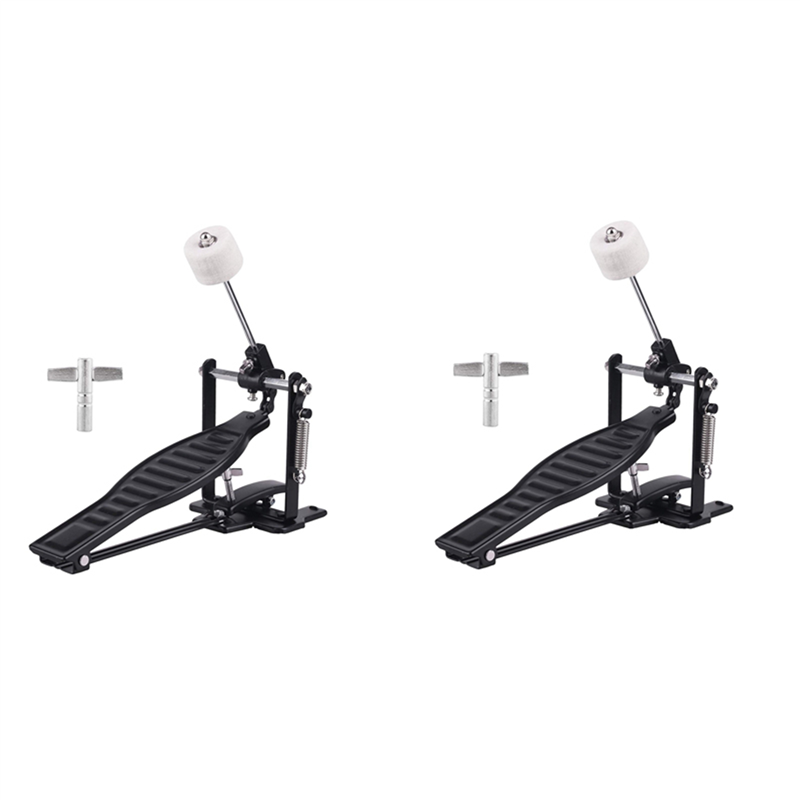 2X Drums Pedal Black Aluminum Alloy Children Rack Drums Pedal Set with Drum Beater Stick & Drum Key