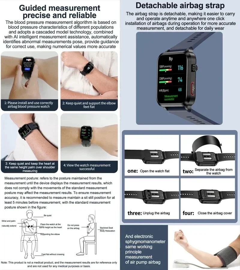 Linman 2024New Precision Blood Pressure Measurement Health Smart Watch 2025 Air Pump Airbag Men Women Blood Glucose Lipid ECG+PPG Smartwatch