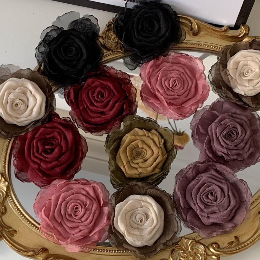 New 6CM Fabric Rose Flower Brooch Retro DIY Crafts Dry Rose Hair Clip Headwear Decoration Handmade Clothing Accessories